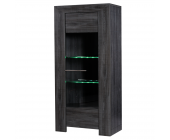 Young Furn Vitrinenschrank Bari - Esche Grau Dekor - Softclose (Ohne Beleuchtung)