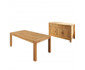 Young Furn Esszimmer Set Apollo (2-teilig) - Eiche Teilmassiv - Sideboard & Tisch (Ausführung: ohne Ansteckplatten)
