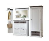 Homedreams Garderobenmöbel Set Basilico (4-teilig) - Weiß/Graubraun - Dielenschrank, Spiegel, Schuhschrank & Garderobenpaneel