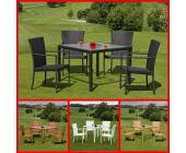 Poly-Rattan Garten-Garnitur Esszimmer-Set ROM, 4 Stapelstühle mit Armlehnen + Tisch ~ Variantenangebot
