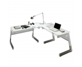 home24office Schreibtisch Winkel-Kombination Stellar - Sicherheitsglas - Weiß