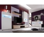 DeLife Wohnzimmer Naryn Weiss Eiche sägerau Wohnwand 245cm + Kommode