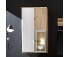 Wohnzimmer Hängevitrine aus Wildeiche Massivholz Weiß Glas