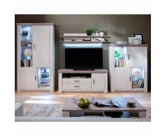 Wohnzimmer Wohnwand in Pinie Weiß Eiche LED Beleuchtung (4-teilig)