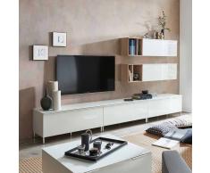 TV Anbauwand in Weiß Sonoma Eiche Glas beschichtet (7-teilig)