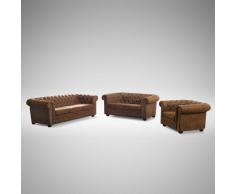 Sofa Garnitur in Braun Chesterfield Optik (3-teilig)