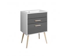 Badezimmer Waschbeckenschrank in Weiß Anthrazit Retro Design