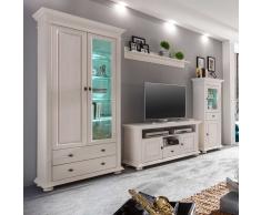 Wohnzimmer Wohnwand in Weiß Fichte Massivholz (4-teilig)