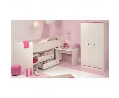 Kinderzimmer Set mit Hochbett und Schreibtisch Weiß Pink (2-teilig)