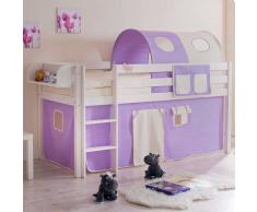 Kinderbett mit Tunnel und Vorhang in Lila Beige halbhoch