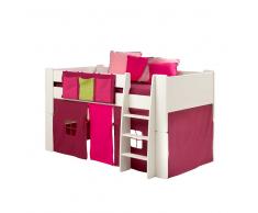 Halbhohes Hochbett in Vorhang in Pink Lila Weiß (3-teilig)