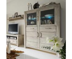 Vitrinenschrank in Grau Fichte Massivholz
