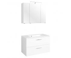 Badmöbel Set mit Waschtisch und Spiegelschrank Weiß (2-teilig)