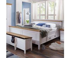 Landhausbett mit Schubladen Weiß Kiefer massiv
