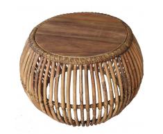 Runder Couchtisch aus Rattan Teak Massivholz
