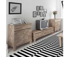 Wohnzimmer Wohnwand aus Eiche Massivholz Weiß geölt (3-teilig)