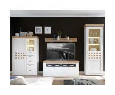Wohnzimmer Schrankwand in Weiß mit Eiche furniert LED Beleuchtung (4-teilig)