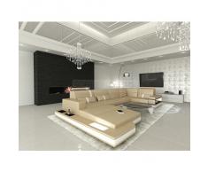 Ledersofa Wohnlandschaft MESSANA sandbeige - weiß