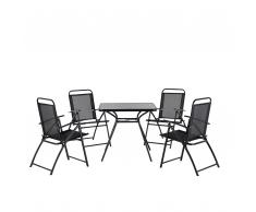 Gartenmöbel Schwarz - Balkonmöbel - Terrassenmöbel - Tisch + 4 Stühle - Sitzgruppe - LIVO