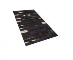 Teppich Braun-Gold - 80x150 cm - Patchwork - Lederteppich - Kuhfell - Läufer - ARTVIN