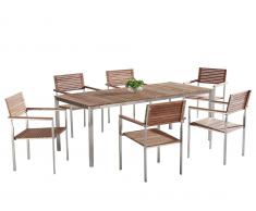 Teak-Stahl Gartenmöbel - Esstisch 200x90 - 6 x Stuhl - VIAREGGIO