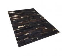 Teppich Braun-Gold - 160x230 cm - Patchwork - Lederteppich - Kuhfell - Läufer - ARTVIN