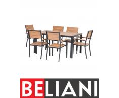 Aluminium Gartenmöbel Set Braun - Sitzgruppe - Tisch 150 cm + 6 Stühle - Polywood - COMO