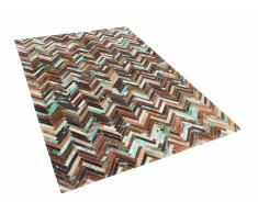 Teppich Braun-Beige-Blau - Patchwork - Lederteppich - Kuhfell - Läufer - 140x200cm - AMASYA