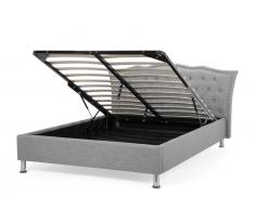 Bett Grau mit Bettkasten - Doppelbett - 140x200 cm - Ehebett - Stoffbett - METZ