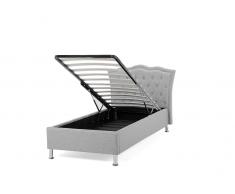 Bett Grau mit Bettkasten - Einzelbett - 90x200 cm - Polsterbett - Stoffbett - METZ