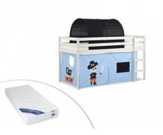 Kinderbett Halbhochbett Holz massiv Pirat mit Matratze - 90x190cm