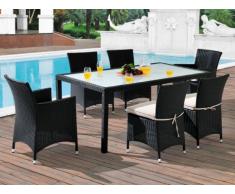 Polyrattan Essgruppe Alanda: Tisch + 2 Sessel + 4 Stühle - Anthrazit & Beige