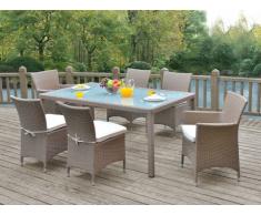 Polyrattan Essgruppe Alanda: Tisch + 2 Sessel + 4 Stühle - Karamell & Creme