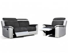 Couchgarnitur Microfaser Relax Bielefeld 2+1 - Grau & Weiß