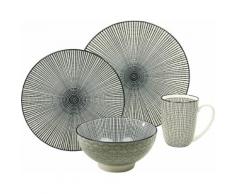 CreaTable Single Geschirr-Set, Steinzeug, 4-teilig, Dekor Sun, »New Style black«, schwarz, Unisex, schwarz/weiß
