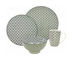 CreaTable Single Geschirr-Set, Steinzeug, 4-teilig, Dekor Cross, »New Style black«, schwarz, Unisex, schwarz/weiß