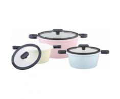 Mulex Kochtopf-Set, Aluguss, 6 Teile, »HAPPINESS«, Farb-Set, Unisex, creme/rosa/blau