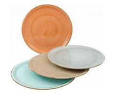 CreaTable Pizzateller, Porzellan, 30 cm, 4-teilig, »VINTAGE NATURE«, bunt, Unisex, terra, stein, aqua, schlamm