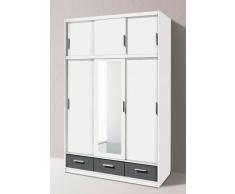 Schlafwelt Kleiderschrank, 3-türig, grau, mit Schubkästen