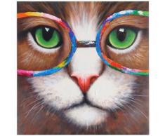 Ölgemälde Hipster Katze, 100% handgemaltes Wandbild 3D-Bild Gemälde XL, 90x90cm ~ Variantenangebot