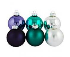 Weihnachtskugeln, blauviolett, türkis, silber, 6 cm Ø, 12 Stück