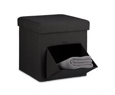 Relaxdays Faltbarer Sitzhocker, Leinen, Sitzwürfel, Aufbewahrungsbox mit Klappe, abnehmbarer Deckel, Sitzcube, stabil, FuÃablage, HxBxT 38 x 38 x 38 cm, schwarz