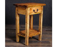 MASSIVHOLZ Telefontisch mit Schublade Indo Mahagony RUSTIC GREY BLUMENHOCKER 52cm