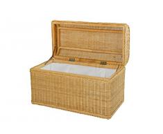 Truhe / Wäschetruhe aus Rattan mit rundem Deckel in der Farbe Honig