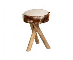 Amaris Elements | Fellhocker Drake rund im Landhausstil, Ziegenfell, als Sitzhocker mit Holz-Beinen, 33xH50cm