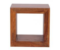WOHNLING Standregal Massivholz Sheesham 44cm hoch Cube Regal Design Holzregal Natur-Produkt Beistelltisch Landhaus-Stil dunkel-braun Wohnzimmer-Möbel Unikat Echtholz Couchtisch viereckig Anstelltisch