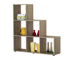 WILMES 44411-80 0 80 Treppenregal mit 6 Fächern Eiche Sägerauh Dekor Melamin, 104,5 x 107,5 x 29 cm