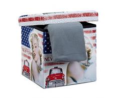 Relaxdays Faltbarer Sitzhocker Marilyn Monroe 38 cm stabiler Falthocker mit trendigen Motiven als praktische Ablage als Sitzwürfel mit bedrucktem Kunstleder als Aufbewahrungsbox mit Stauraum, New York