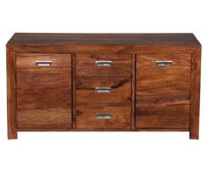 WOHNLING Sideboard Massivholz Sheesham Kommode 135 cm 3 Schubladen 2 Türen Design Highboard Landhaus-Stil braun natur Echt-Holz Schubladenkommode Natur-Produkt Flur-Möbel Aufbewahrung Dielen-Möbel