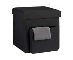 Relaxdays Faltbarer Sitzhocker, Leinen, Aufbewahrungs-Fach, abnehmbarer Deckel, Sitzwürfel, stabil, bis 300 kg, HxBxT 38 x 38 x 38 cm, verschiedene Farben, schwarz